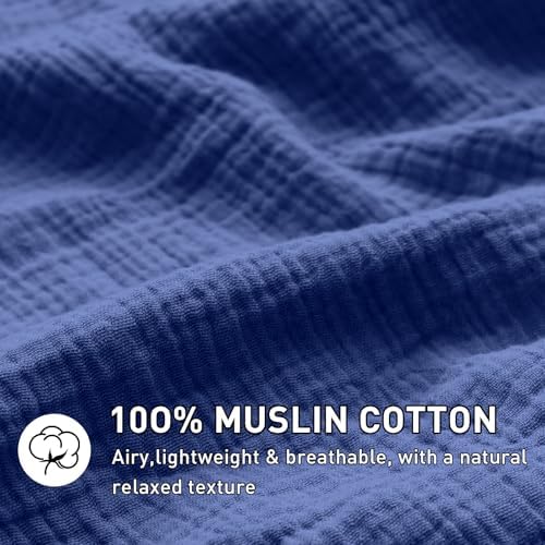 EMME Muslin Cotton Duvet Cover Set Linen Like Navy King