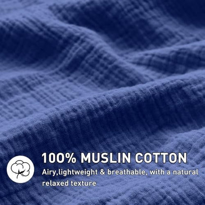 EMME Muslin Cotton Duvet Cover Set Linen Like Navy Queen
