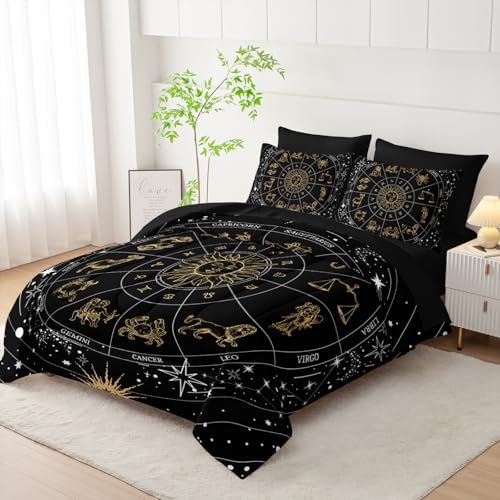 7 Piece Comforter Set Queen Galaxy，Celestial Bedding Set Queen Galaxy，(1 Comforter, 1 Flat Sheet, 1 Fitted Sheet, 2 Pillowcase and 2 Pillow Sham)
