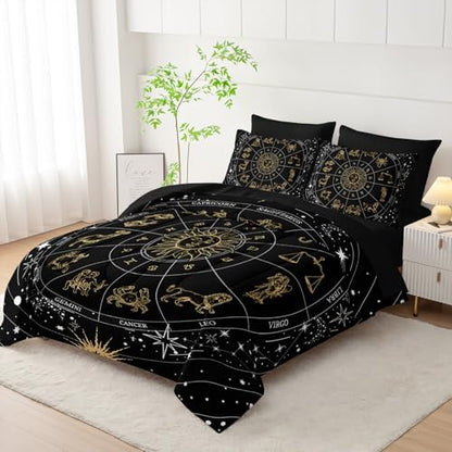 7 Piece Comforter Set Queen Galaxy，Celestial Bedding Set Queen Galaxy，(1 Comforter, 1 Flat Sheet, 1 Fitted Sheet, 2 Pillowcase and 2 Pillow Sham)