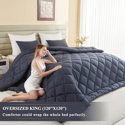 Oversized King Comforter 120x120, Extra Large King Size Comforter Oversized, All Season Soft Lightweight Quilt Down Alternative Duvet Insert with 8 Corner Tabs(120x120, Grey)