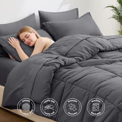 Love's cabin Twin XL Comforter Set Soot Grey, 5 Pieces Twin XL Bed in a Bag, All Season Bedding Sets with 1 Comforter, 1 Flat Sheet, 1 Fitted Sheet, 1 Pillowcase and 1 Pillow Sham
