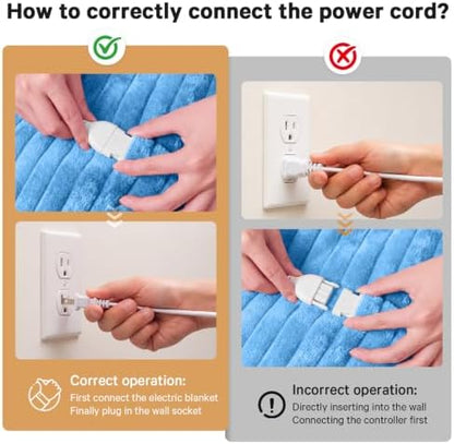 Heated Electric Blanket King Size, Dual Control, 90" x 100", Azure