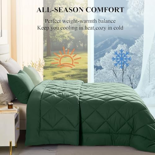 120x98 Oversized King Comforter,Super King Size Comforter Oversized, All Season Soft Lightweight Quilt Down Alternative Duvet Insert with 8 Corner Tabs, Emerald Green/Sage Green