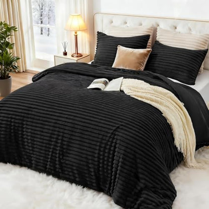 EXQ Home Fluffy Comforter Set King Size,3 Pieces Bed Set,Black
