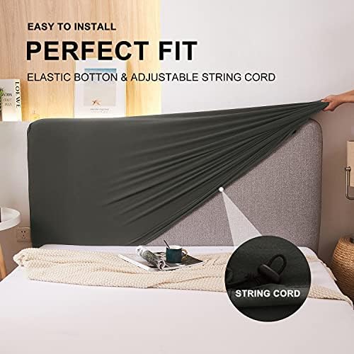 WOMACO Stretch Bed Headboard Slipcover 180 GSM Thick Fabric Solid Color Dustproof Bed Head Protector Cover for Bedroom Décor (Dark Gray, 59-67")