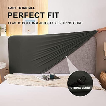 WOMACO Stretch Bed Headboard Slipcover 180 GSM Thick Fabric Solid Color Dustproof Bed Head Protector Cover for Bedroom Décor (Dark Gray, 59-67")