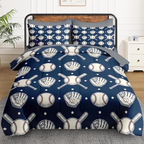 WeCozy 5 Pieces Twin Comforter Set for Boys - Baseball Bedding for Kids