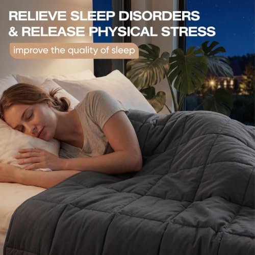 RJOP Cooling Weighted Blanket for Adults (15lbs, 60"x80") Heavy Blanket with Premium Glass, Queen Size Perfect for 190-210 lbs, Soft Breathable, Dark Grey