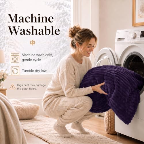 CozyLux Fleece Queen Comforter Set, 3 Piece Winter Warm Purple Bedding