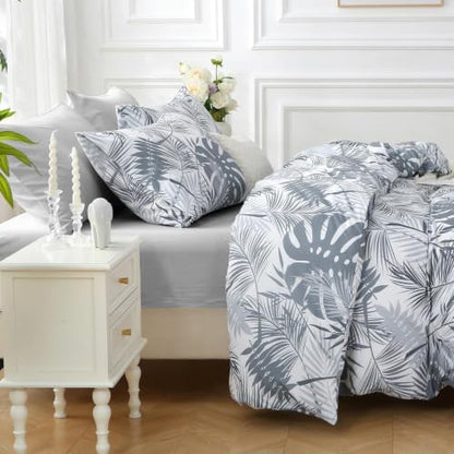 MUXHOMO Oversized Queen Comforter Set, Black Grey Elegant Floral Print Bed in a Bag 7 Pieces, Soft & Breathable Reversible Botanical Pattern Bedding Set with Comforter, Sheets, Pillowcases, and Shams