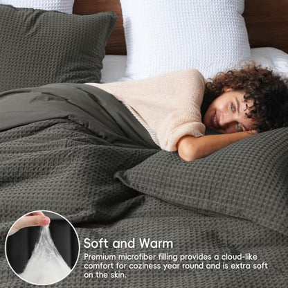 PHF Ultra Soft Waffle Comforter Set 2 Pieces Twin, Grey