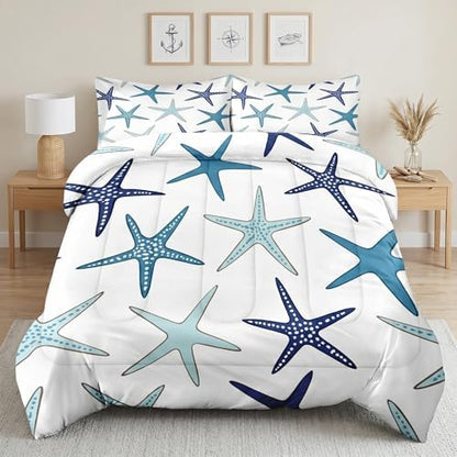 Pamnest King Comforter Set, 3 Pieces Coastal Nautical Bedding, All Season