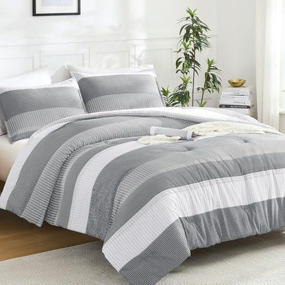 Litanika Queen Comforter Set - 3 Pieces Stripe Bedding Comforter Sets
