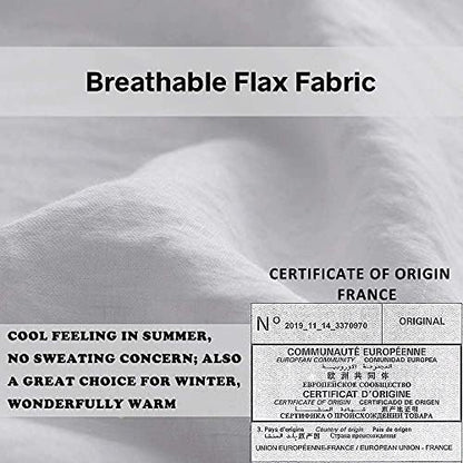 Simple&Opulence 100% French Flax Linen Duvet Cover Set with Embroidery Washed - 3 Pieces (1 Duvet Cover with 2 Pillow Shams) with Button Closure Soft Breathable Farmhouse - White, King Size