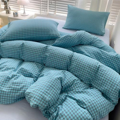 LifeTB Blue Gingham Comforter Set King 3 Pieces Blue Grey Grid Checkered Pattern Comforter with 2 Pillowcases Farmhouse Gingham Grid Bedding Set Soft Fluffy Modern Geometric Plaid Comforter Set
