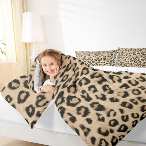 jejeloiu Leopard Comforter Set All Season Animal Skin Bedding Set with 2 Pillow Cases Animal Print Microfiber Kids Full Bedclothes Bedroom Decor Duvet Quilt Breathable Soft Lightweight