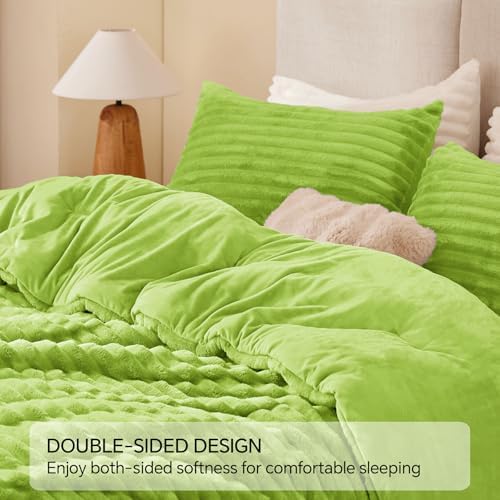 BEDELITE Fleece King Comforter Set, Fluffy Bed Set, Dark Citron