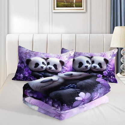 HOSIMA Panda King Bedding Set for Girls Room Decor with 2 Pillowcases.
