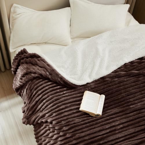 Bedsure Soft Sherpa Blanket Fluffy Dark Brown Gift Queen 90"x90"