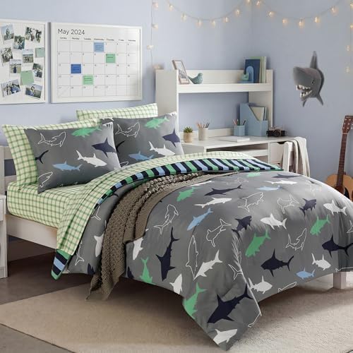 Twin Comforter Set for Boys - 5 Pieces Shark Twin Bedding Sets for Kids