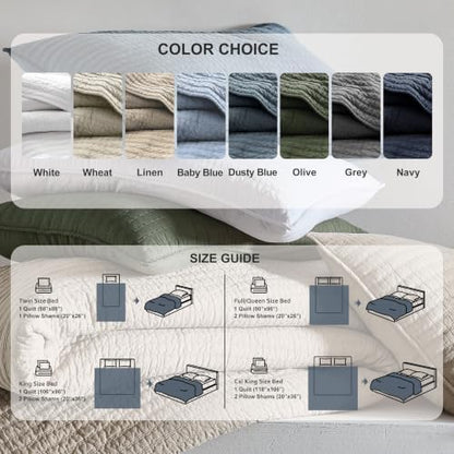WDCOZY 100% Cotton Twin Size Quilt Set, Channel Pick Stitch, Light Beige