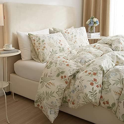 Chic Botanical Floral Duvet Cover King White Soft 100% Cotton Garden Floral Bedding Set King Vintage Style Cottagecore Comforter Cover with Zipper Closure 1 Flower Duvet Cover with 2 Pillowcases