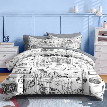 Nesker Full Comforter Set for Boys, 7 Pieces Gaming Bedding for Kids