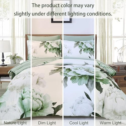 Dobuyly Green Full Size Comforter Set 7 Piece Floral Bed in a Bag