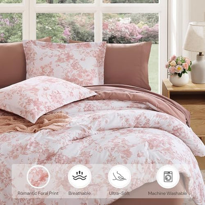 BLOOMHAVEN King Size Comforter Set-7 Pieces Rose Floral Bed in a Bag King