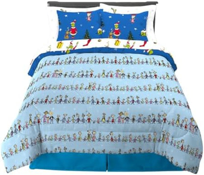 Grinch By Dr. Seuss Holiday & Christmas Bedding Super Soft Comforter and Sheet Set with Sham, 7 Piece Queen Size (Official Dr. Seuss Product) By Franco