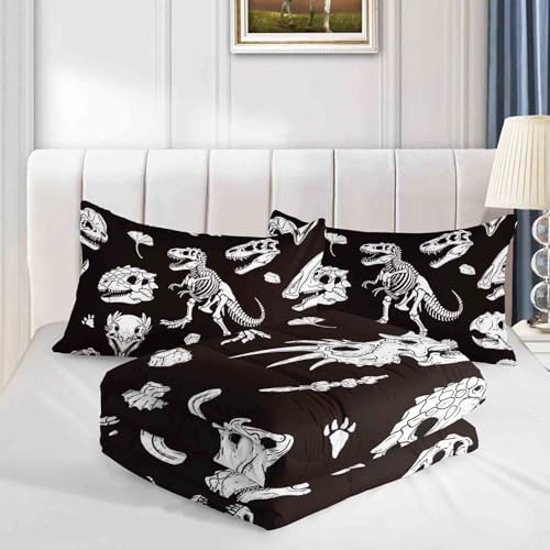 AILONEN Boys Fossil Dinosaurs Skull Comforter Set Twin Size, Dinosaur Bedding Set for Kids Teens,Ancient Animal Wildlife Quilt with 2 Pillowcases,Soft Microfiber