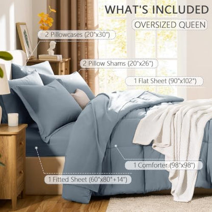 CozyLux Oversized Queen Comforter Set, 7-Piece Bed in a Bag, Grayish Blue