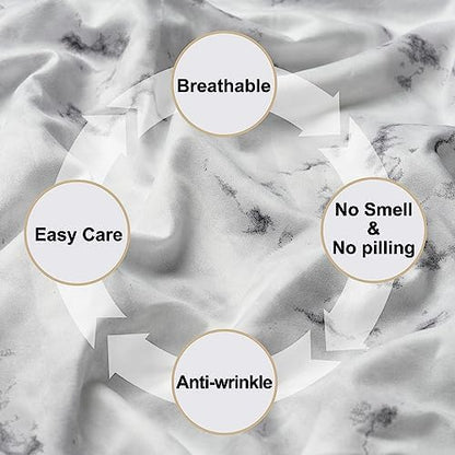 Best Season Bed Sheet Set 4 Pieces -Full Size-Soft Durable Microfiber Bedding Sheet Set,Deep Pocket,Stain,Fade & Wrinkle Resistant(White Marble)
