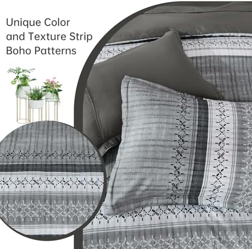 Dintszyayue Grey King Comforter Size Set, 8 Pieces Striped Texture Bed in a Bag Bedding Sets, Lightweight Soft Comforter and Sheet Set, All Season Microfiber Teen Boys Bedding Sets for Men Women