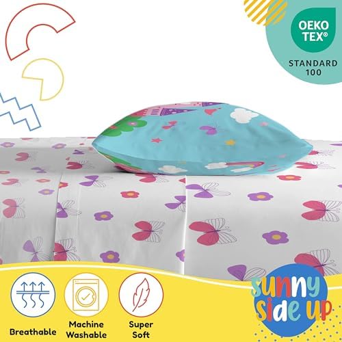 Sunny Side Up Magic Castle Toddler Sheet Set - 3 Piece Toddler Bedding Set Includes Pillow Cover - Super Soft Floral Butterfly Microfiber Sheets