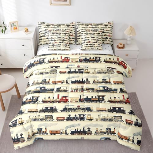 Feelyou Vintage Train Comforter Set King Size 7 Pcs Bedding Set Boys Girls