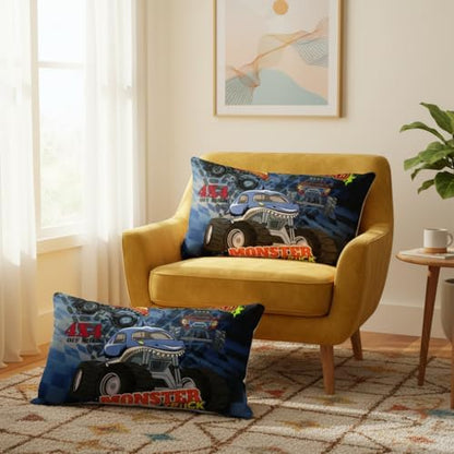 AILONEN Truck Comforter Set Twin Size, 3D Monster Truck on Blue Background Theme Bedding Set for Kids Boys Girls All Season,Soft Microfiber,3 Pieces,1 Quilt and 2 Pillowcases