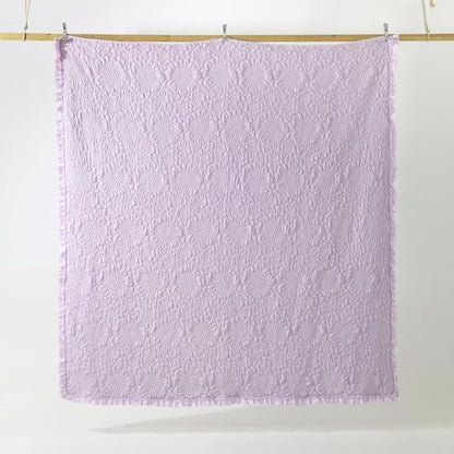 HORIMOTE HOME Lavender Ruffled Quilt Twin Size, Stone-Washed Microfiber Lightweight Crinkled Farmhouse Rustic Shabby Chic Bedding Set, 2 Pieces Reversible Bedspread with Pillow Sham for All Season