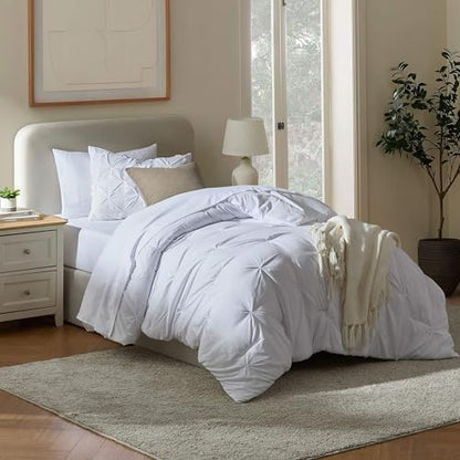Nestl 7 Piece Twin XL Comforter Set – White Pinch Pleated Bed in a Bag – Complete Twin XL Size Bedding Set with Sheets, Set of 2 Cooling Pillows, Pillowcase and Sham