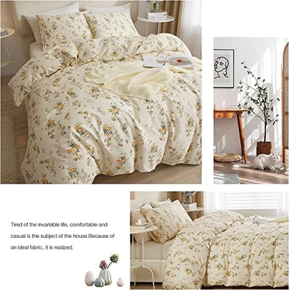 LifeTB Yellow Flower Duvet Cover Set Twin Girls Yellow Floral Duvet Cover Chic Garden Flower Bedding Sets Cotton Botanical Floral Duvet Comforter Cover 1 Twin Duvet Cover with 2 Pillow Shams