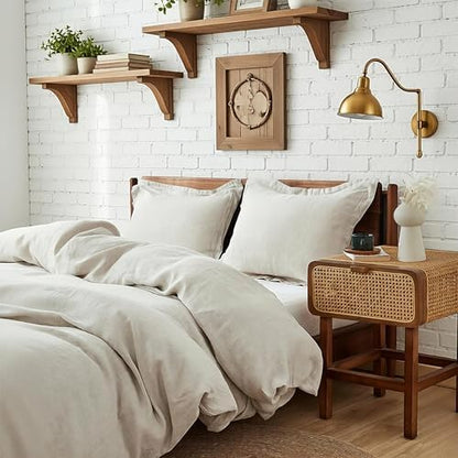 Simple&Opulence 100% Linen Duvet Cover Set 2pcs Basic Style Natural French Washed Flax Solid Color Soft Breathable Farmhouse Bedding with Button Closure - Linen, Twin