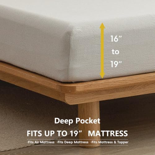 BESTOUCH Full Washed Cotton Linen Feel Sheet Set 4 Pcs Linen Grey