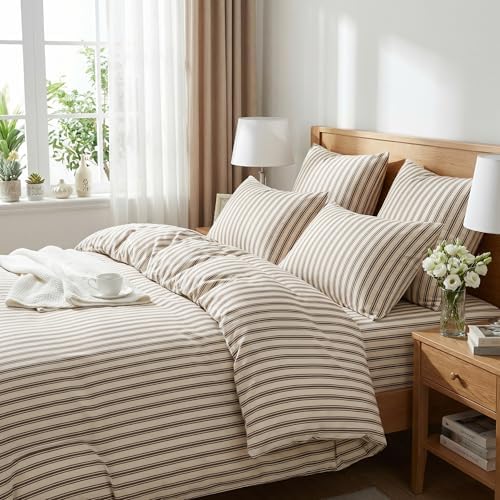 Nayoroom Brown Striped Comforter Set Queen Mocha Stripe Bedding