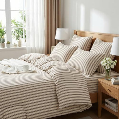 Nayoroom Brown Striped Comforter Set Queen Mocha Stripe Bedding