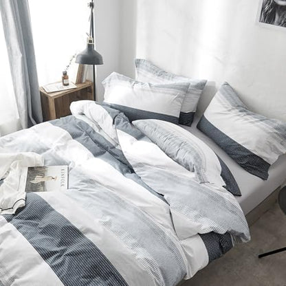 mixinni Comforter Twin XL College Dorm Modern 3 Piece Striped Pattern Comforter Set Men Boys for All Seasons, 1 Fluffy Comforter and 2 Pillowcases-Twin XL Size