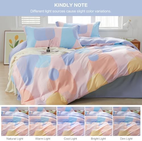 SAPHREAS Orange Blue Geometric Blocks Duvet Cover Set Twin Size 2pcs 100% Cotton Colorful Blocks Bedding Comforter Cover Set 1 Duvet Cover 1 Pillow Sham