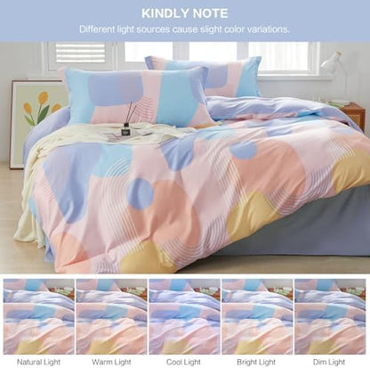 SAPHREAS Orange Blue Geometric Blocks Duvet Cover Set Twin Size 2pcs 100% Cotton Colorful Blocks Bedding Comforter Cover Set 1 Duvet Cover 1 Pillow Sham