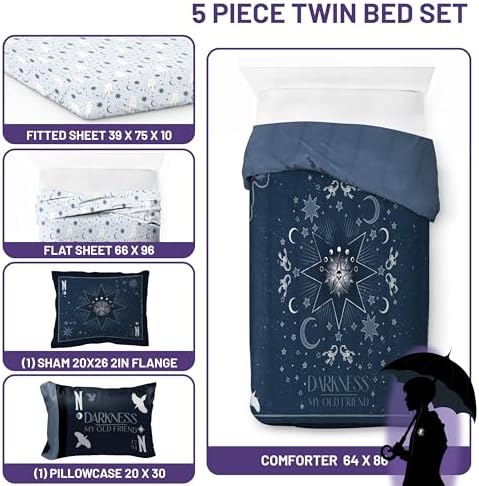 Wednesday Addams Twin Comforter Set 5 Piece Bedding for Girls, Blue