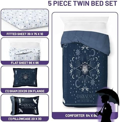 Wednesday Addams Twin Comforter Set 5 Piece Bedding for Girls, Blue